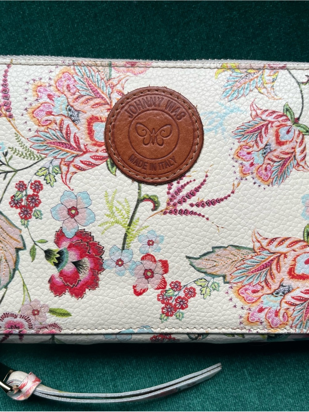 Johnny Was Floral Leather Wallet in Off-White with Multicolor Floral Print